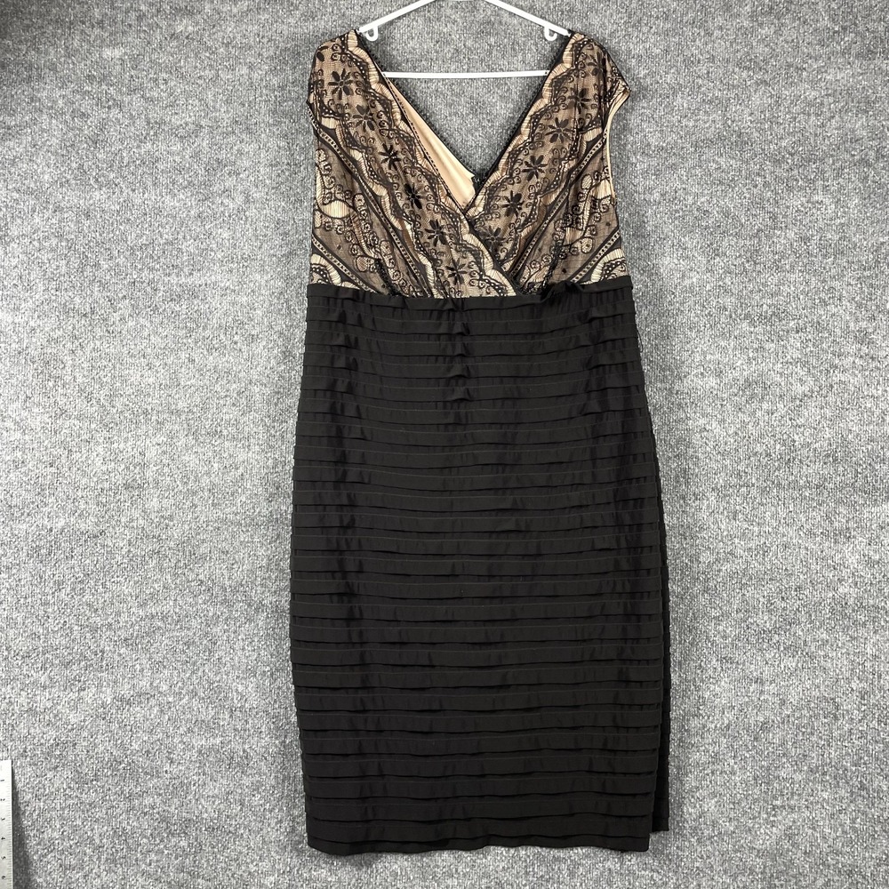 Signature Lana Dress Womens 18 Black Pleated Bodycon Lace V Neck Cocktail Sexy
